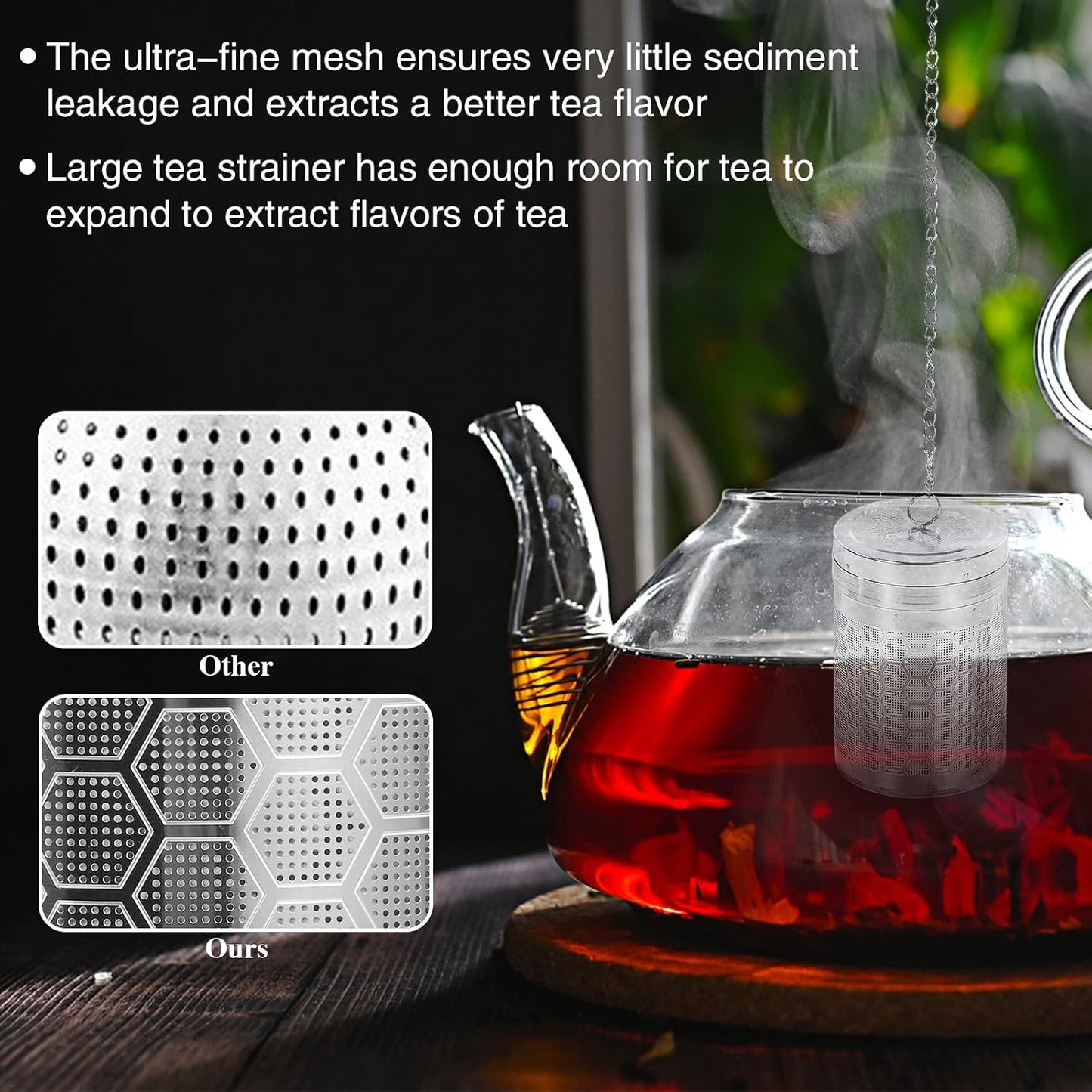 2 Pack Tea Infusers For Loose Tea, 304 Stainless Steel, 2 Inch | Fine Mesh Filter, Threaded Lid, Chain Hook, Drip Trays, Fits Most Mugs And Teapots, Dishwasher Safe