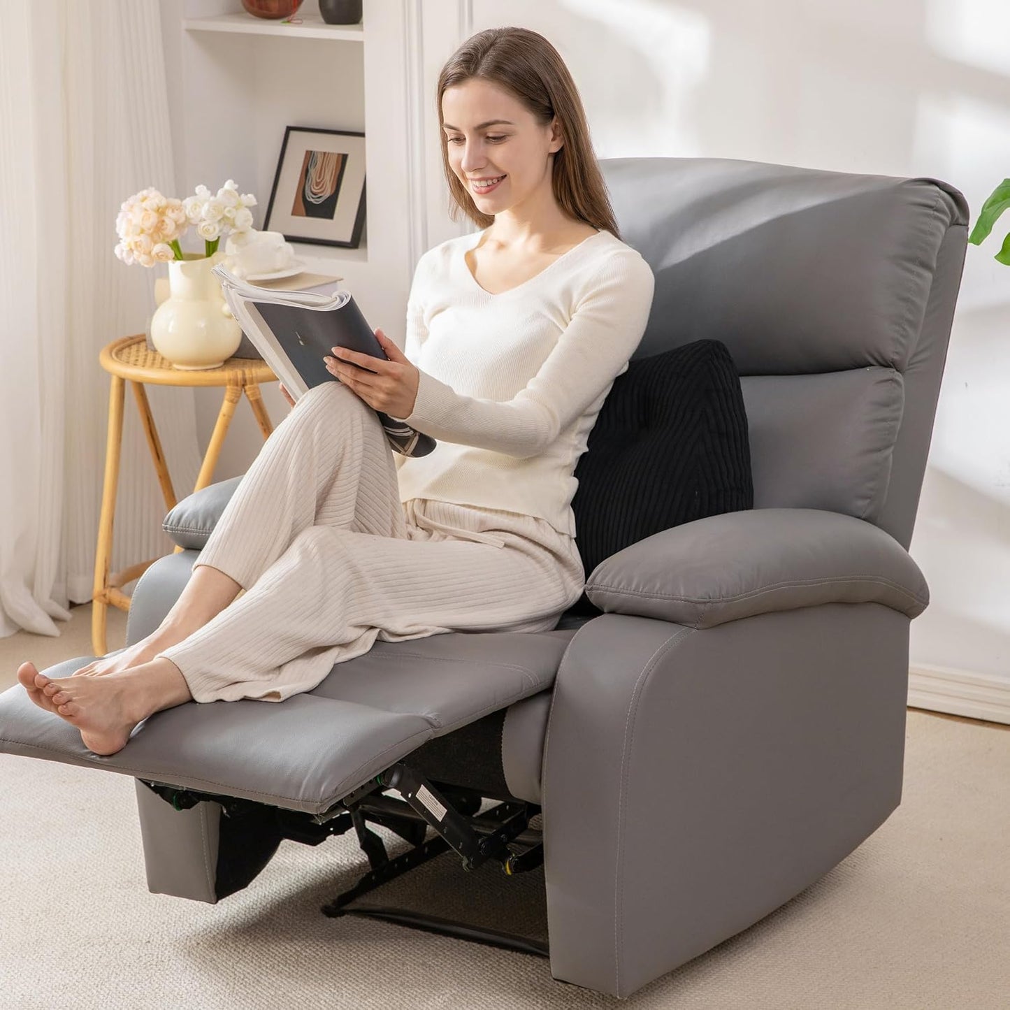 Lumbar Support Pillow for Recliner Chair/Accent Chair/Couch/Office Chair, Tufted Corduroy Back Support Cushion for Elderly, M-Shaped Recliner Cushions for Back Rest, Pain Relief, Reading, Dark Grey