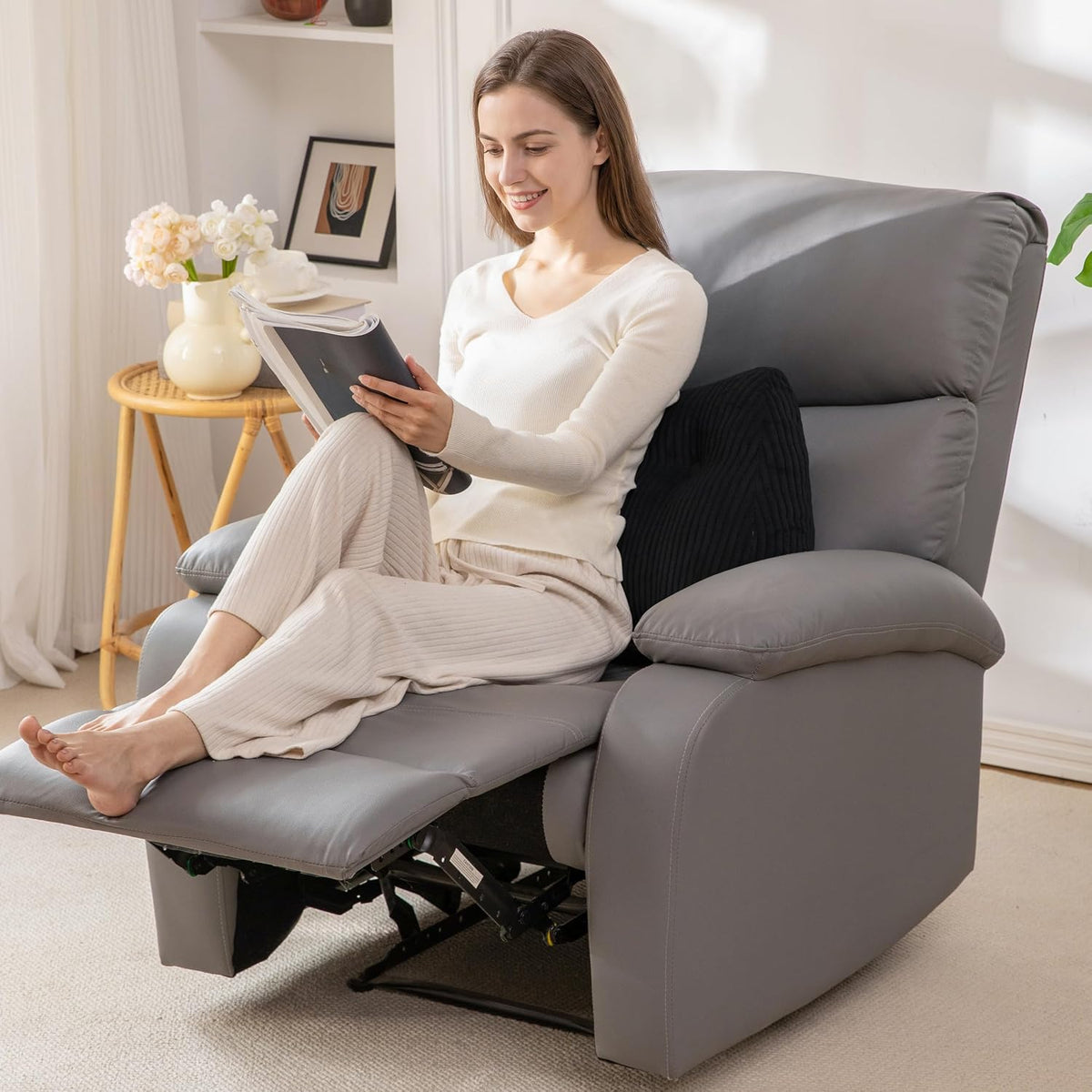 Lumbar Support Pillow for Recliner Chair/Accent Chair/Couch/Office Chair, Tufted Corduroy Back Support Cushion for Elderly, M-Shaped Recliner Cushions for Back Rest, Pain Relief, Reading, Dark Grey