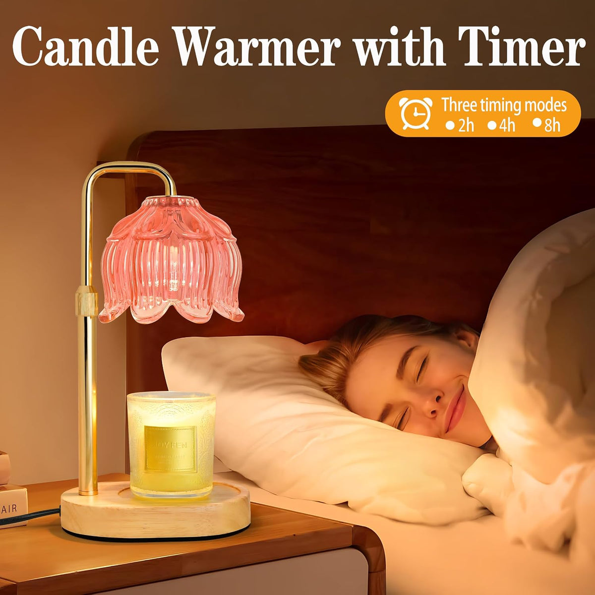 XJZJY Pink Flower Candle Warmer Lamp with Timer, Birthday Gifts for Women