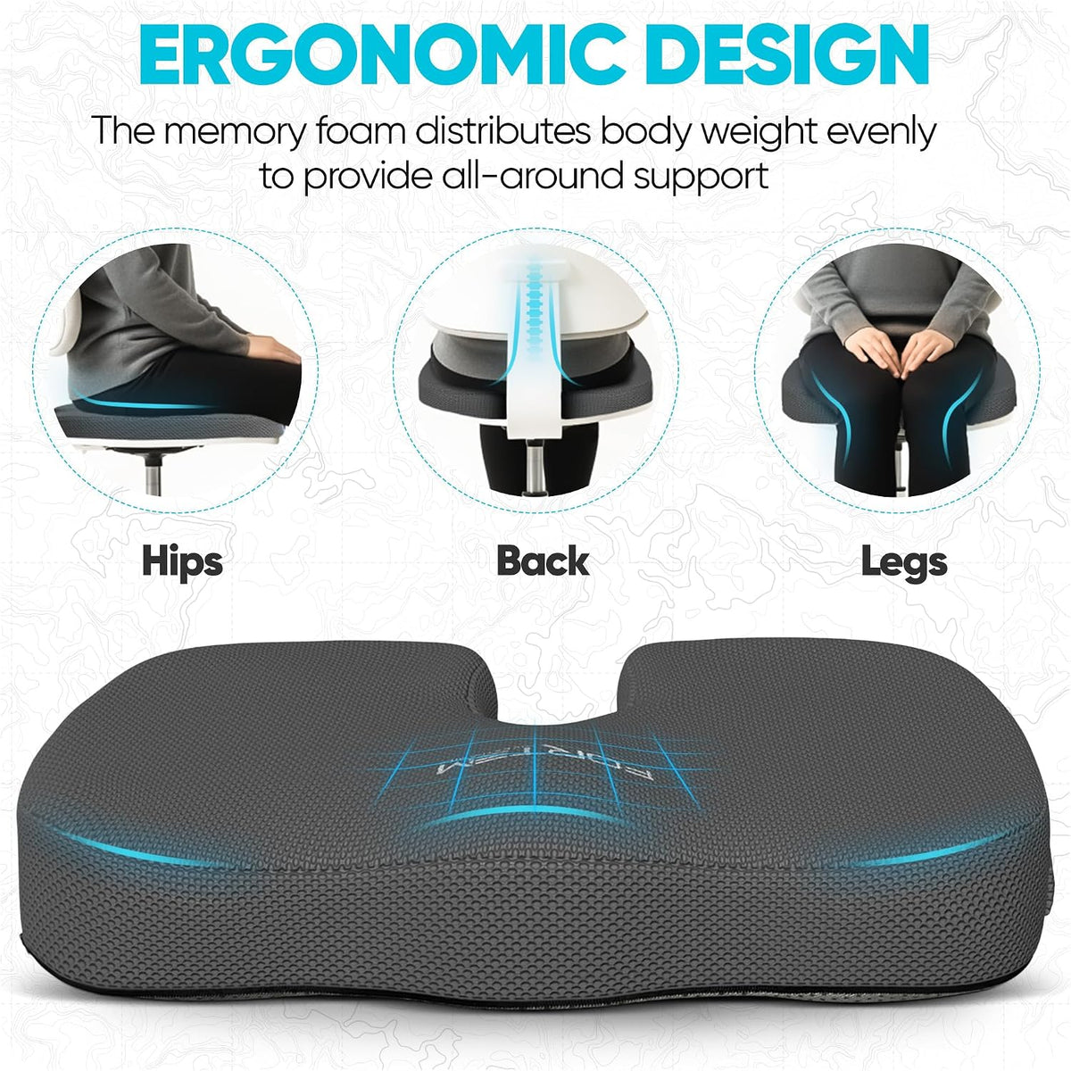 FORTEM Seat Cushion, Office Chair Cushion for Tailbone Sciatica Pain Relief