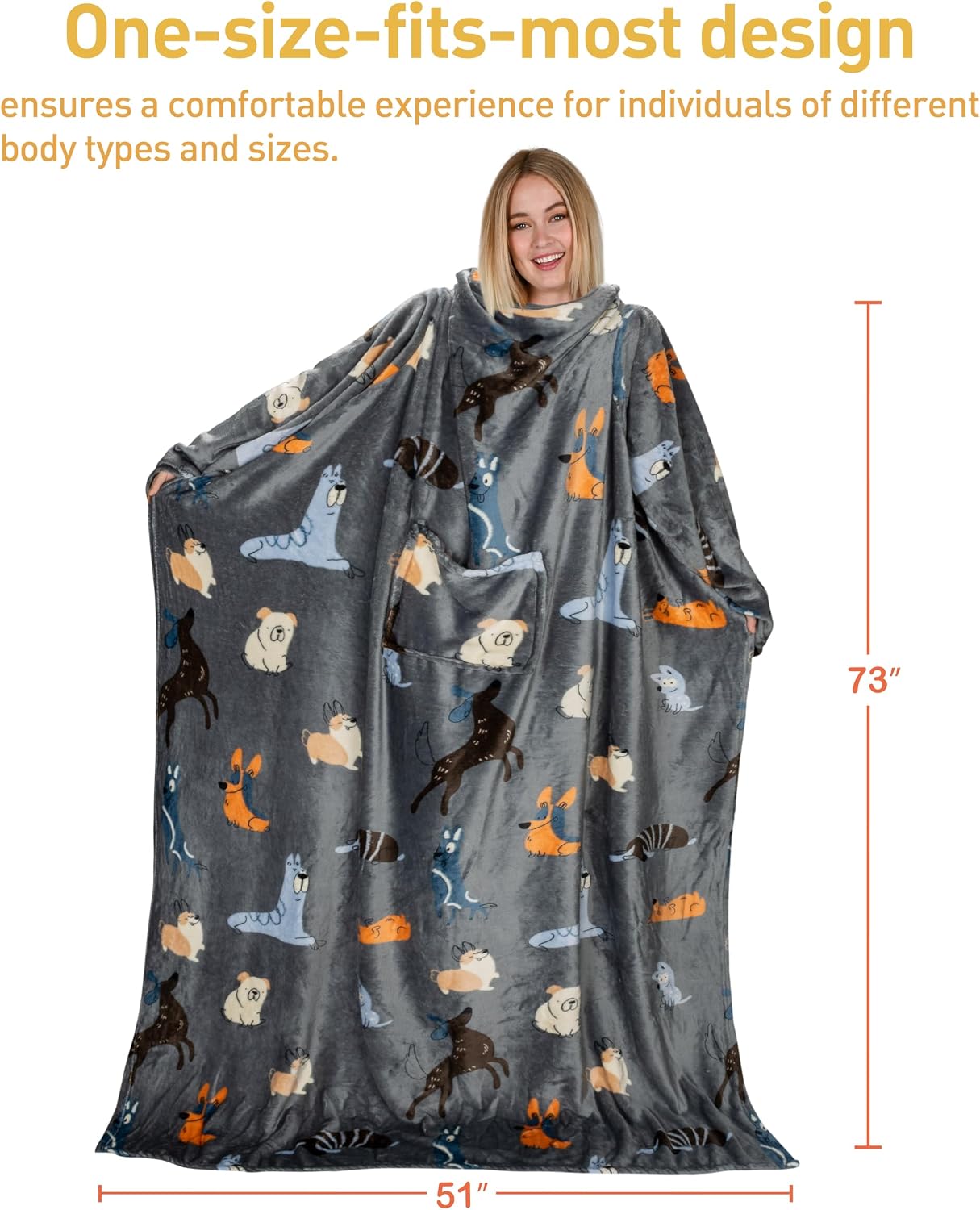 Catalonia Wearable Blanket with Sleeves for Women & Men, Fleece Wrap Throw | Cozy Sleeve Design for Hands-Free Comfort, Perfect for Reading, TV Time & Relaxing, Christmas & Birthday Gift