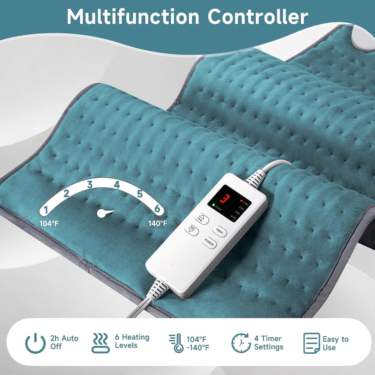 NBKLS Heating Pads for Back Neck Shoulder Pain, Electric Heating Pad Auto Shut Off, Fast Heat, Large Heating Pad Christmas Gift for Women Men, Birthday Gifts for Mom Dad (Blue)