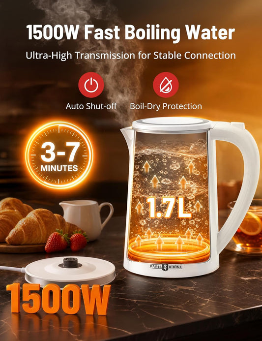 Electric Kettle Temperature Control, 1.7L Extra Large Electric Tea Kettle, 4H Keep Warm Hot Water Kettle with 6 Presets, LED Screen Electric Kettles for Family Meal Party Office Break Room