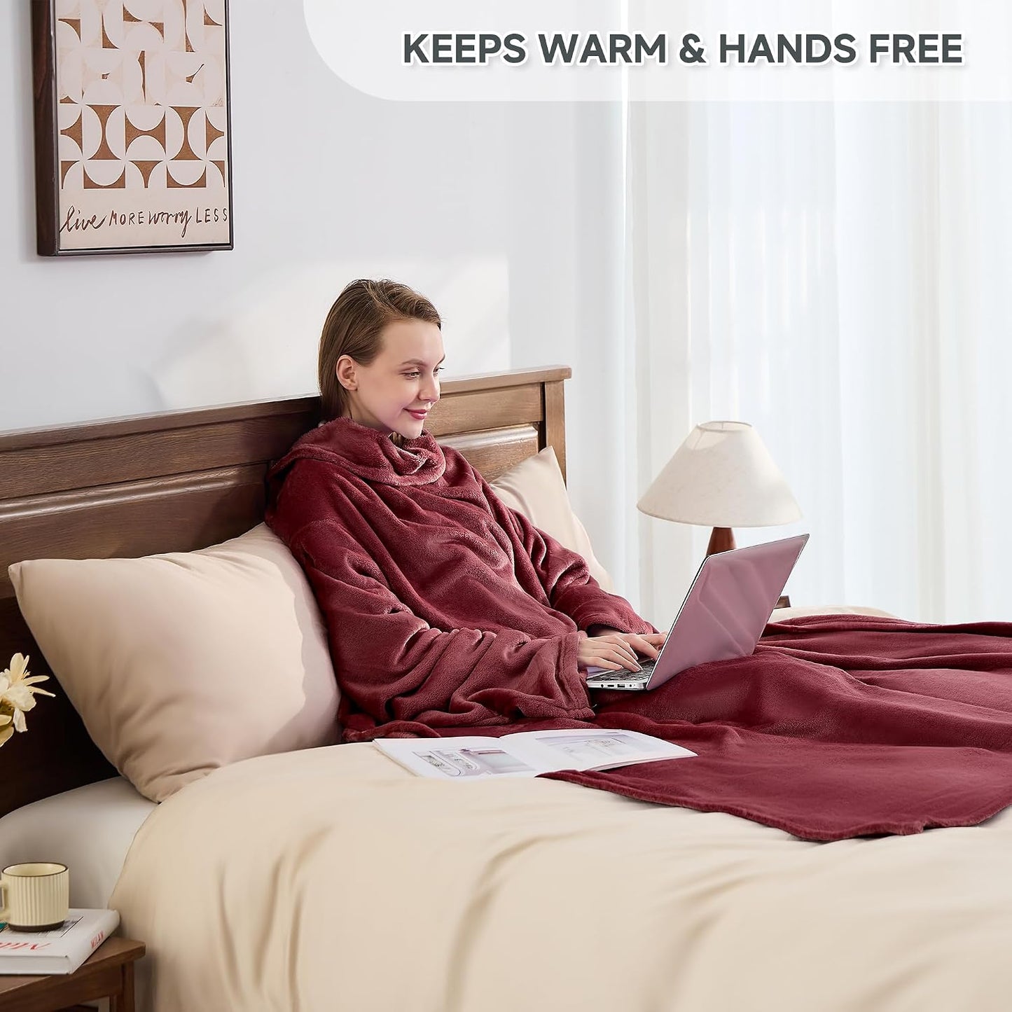 IFNOW Fleece Wearable Blanket with Sleeves, Oversized Snuggle Robe
