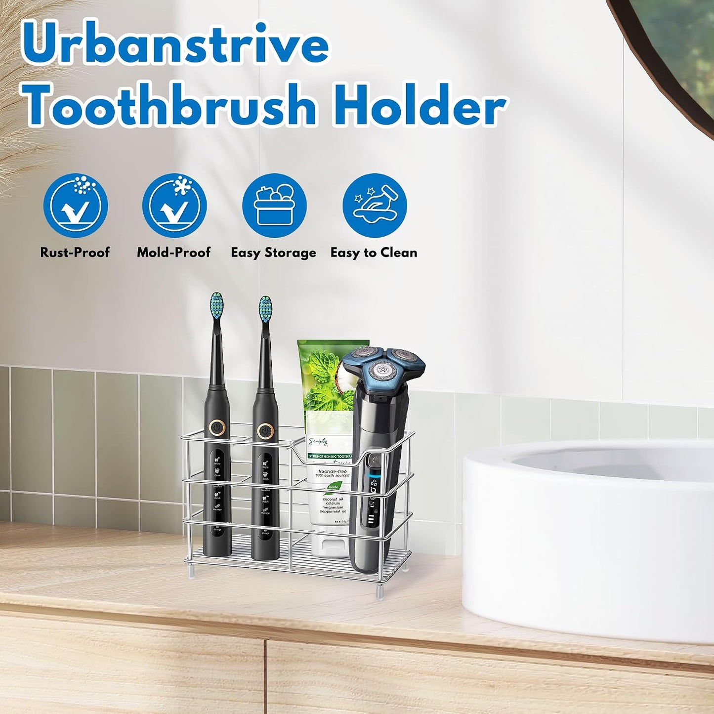 Electric Toothbrush Holders for Bathrooms 304 Stainless Steel Quick Drying | Upgrade Heavy Duty Sturdy Durable Toothpaste Holder Bathroom Organizer Storage Decor Accessories Tooth Brush Holder Caddy