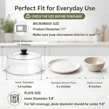 Glass Microwave Splatter Cover for Food, 10 in Vented Lid