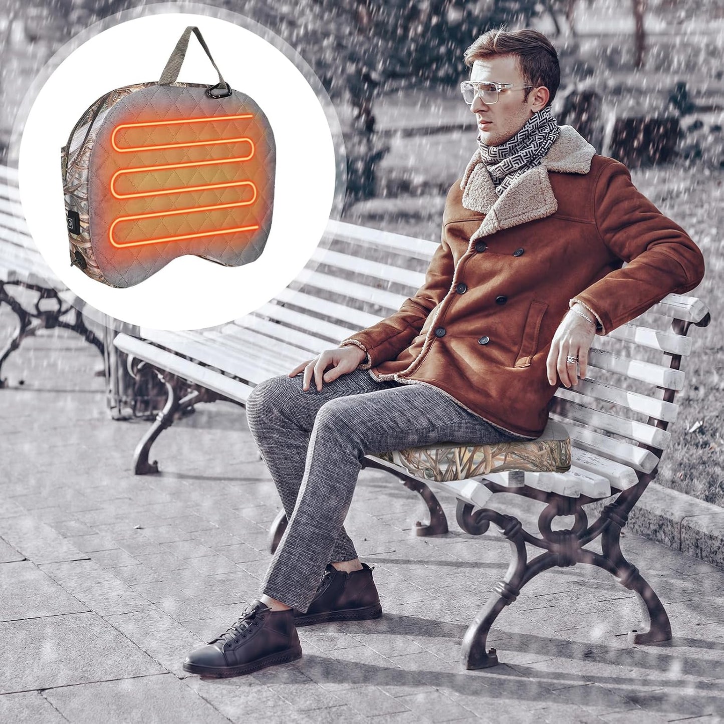 Thyle 2 Pcs Tree Stand Heated Seat Cushion Waterproof Hunting Reed Camo | USB Powered Heating, Foldable for Tree Stand Ice Fishing Camping, Portable Outdoor Use, Power Bank Not Included