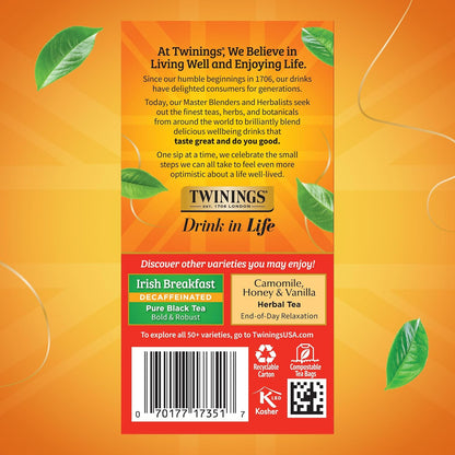 Twinings Mango & Pineapple Herbal Tea Individually Wrapped Bags, 20 Count (Pack of 1), Naturally Caffeine-Free, Enjoy Hot or Iced, 20 Teabags
