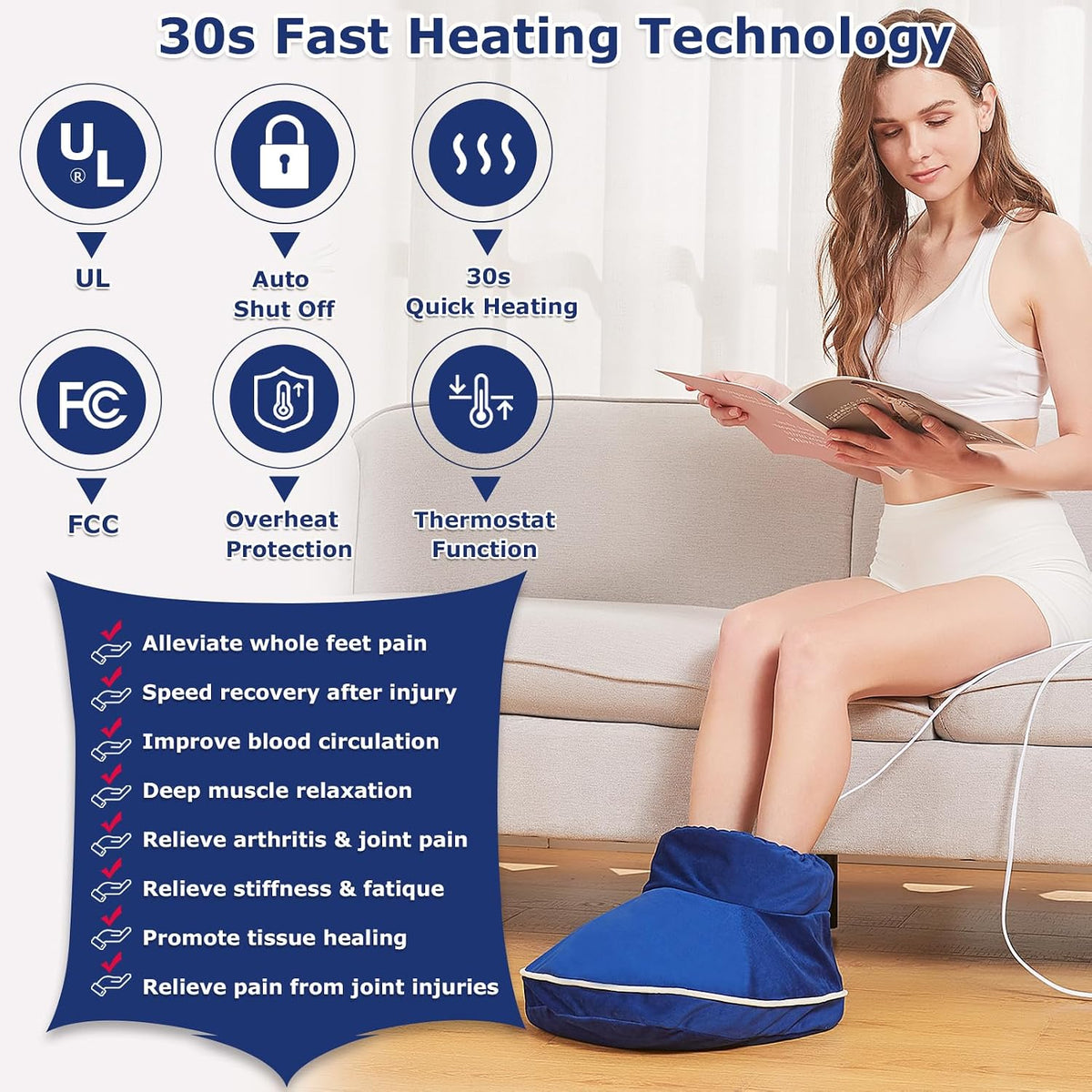 CAMECO 2-in-1 Cordless Foot Heating Pad & Massagers for Feet Neuropathy Pain Relief, 5000mAh 104℉-140℉ Heated Foot Warmers for Women Men, Rechargeable Vibration Heating Booties for Ankle Under Desk