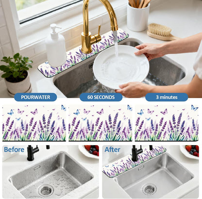 2Pcs Peonies Kitchen Sink Splash Guard Faucet Mat Vintage Florals Faucet Mat For Bathroom Kitchen 5.5x23.6In