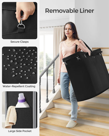 SONGMICS Laundry Basket with Wheels, 4-Section Rolling Laundry Hamper, 68.6 Gallons (260 L), Removable Liner, Steel Frame with Handle, 43.3 x 15.4 x 31.9 Inches, Cream White URLS014W01