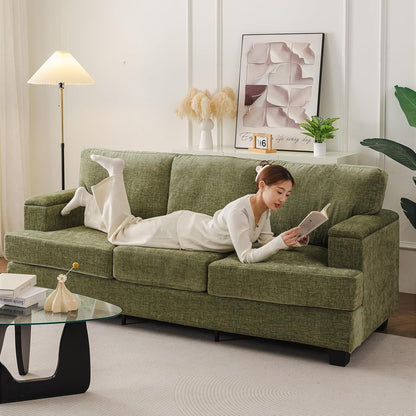 85'' L Shaped Couch with Armrest Organizer,Sectional,Movable Ottoman,Khaki | Comfy Sectional Sofa with Thick Cushion,3 Seats Sofas,Sectional Couches for Living Room,Bedroom,Apartment,Chenille