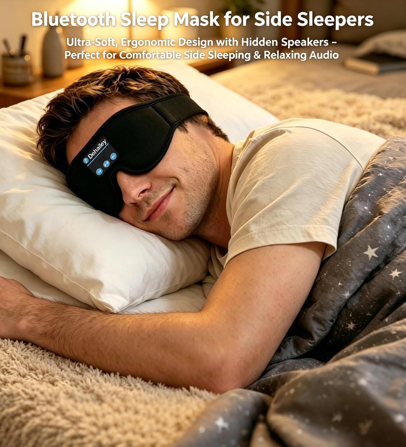 Sleep Mask with Bluetooth Headphones, 100% Light Blocking Sleep Headphones for Side Sleepers Men Women, Eye Mask with Thin Stereo Speakers, Soft Eye Cover for Travel Gift (Plus Size)