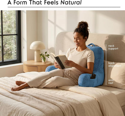 Nestl Reading Pillow with Shredded Memory Foam, Designed for Sitting Up in Bed and Couch, Back and Arms Adjustable Support for Adult & Teens Backrest Pillows for Reading, with Washable Cover Dark Grey