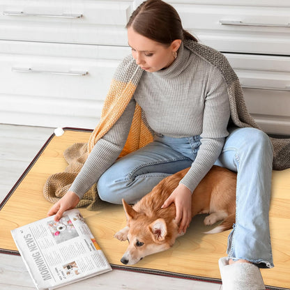 QOUBAI PVC 110V Heated Floor Mat Heater for Foot Warmer Under Desk 22 x 20 Inch Electric Heating Pad Energy Saving Carpet Pad Indoor Floor Heated Rug for Home Office Bathroom House Gray