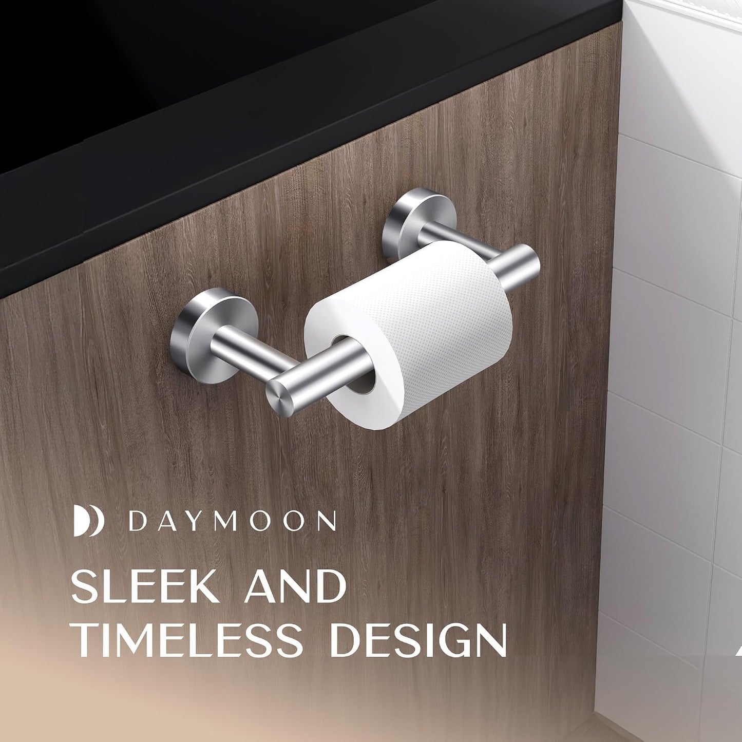 Day Moon™ - Toilet Paper Holder with Shelf - Modern Roll Holder for Bathroom - 1 Pack - Wall Mount - with Storage, Gold