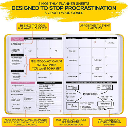 Freedom Mastery Daily Journal of Gratitude, Productivity & Habit Tracker | Undated 90-Day Planner with Daily Reflection, Mindfulness, Positivity, Vision Board & Stickers, Gratitude Journal for Women