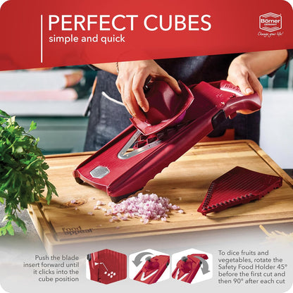 Mandoline Food Slicer Börner V5 (Starter Set) by Reston Lloyd • V-Slicer with Food Holder • Made in Germany • Fruit & Vegetable Chopper • Multiple Settings • Color: White