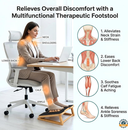 Bamboo Under Desk Foot Rest Foot Stool Rocking Footrest (Nature Semicircle) | Ergonomic Wooden Foot Stool with Non-Slip Surface
