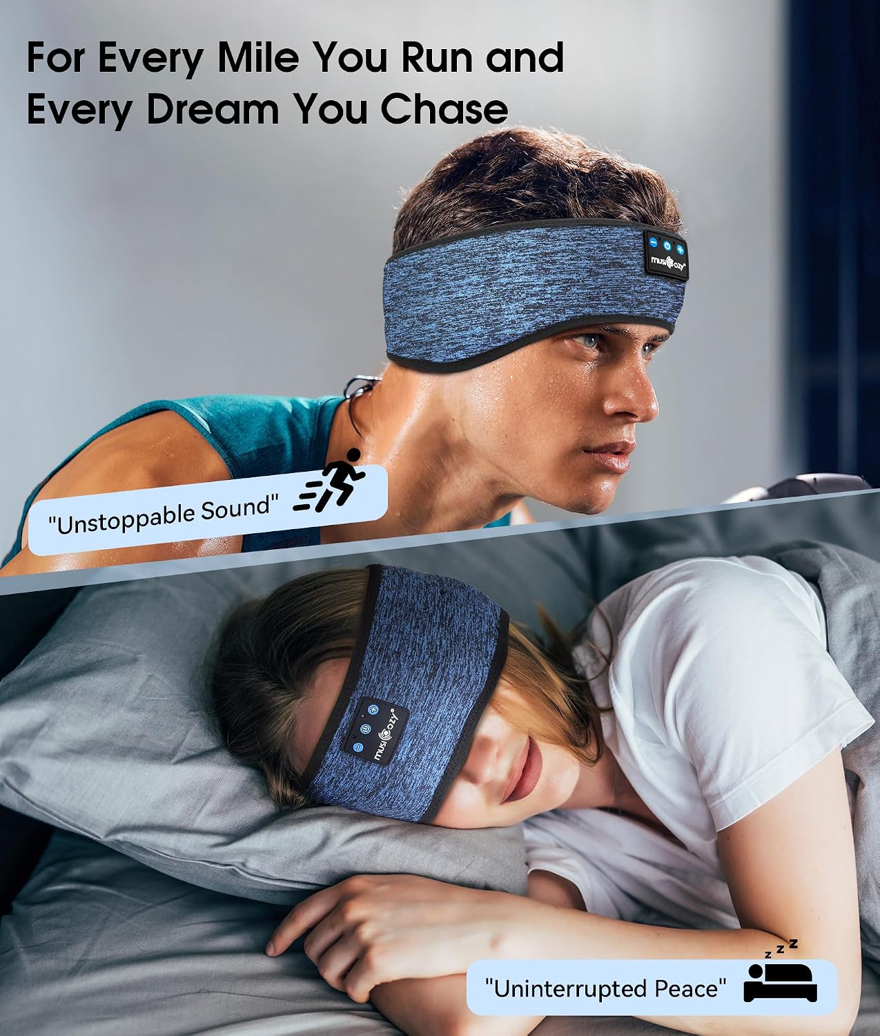 MUSICOZY Sleep Headphones Bluetooth 5.4 Headband, Wireless Earphones Music Sleep Earbuds Sleeping Eye Mask with HD Stereo Speakers for Workout Running Travel Yoga, Ideal Gifts for Men Women Mom Dad