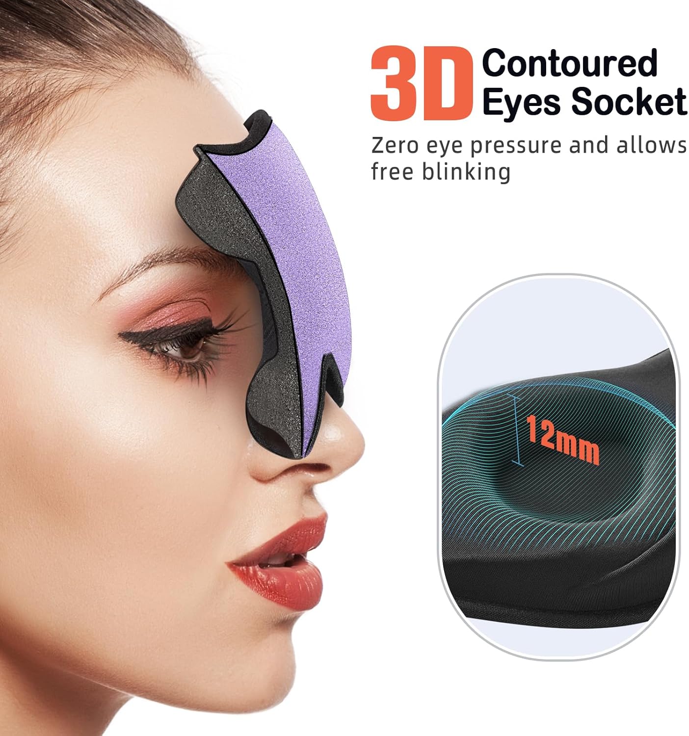 LitBear Sleep Mask for Side Sleeper Women Men, Eye Mask for Sleeping | Light Blocking 3D Contoured Sleeping Mask, Soft Breathable Sleep Eye Mask with Adjustable Elastic Strap for Travel, Black