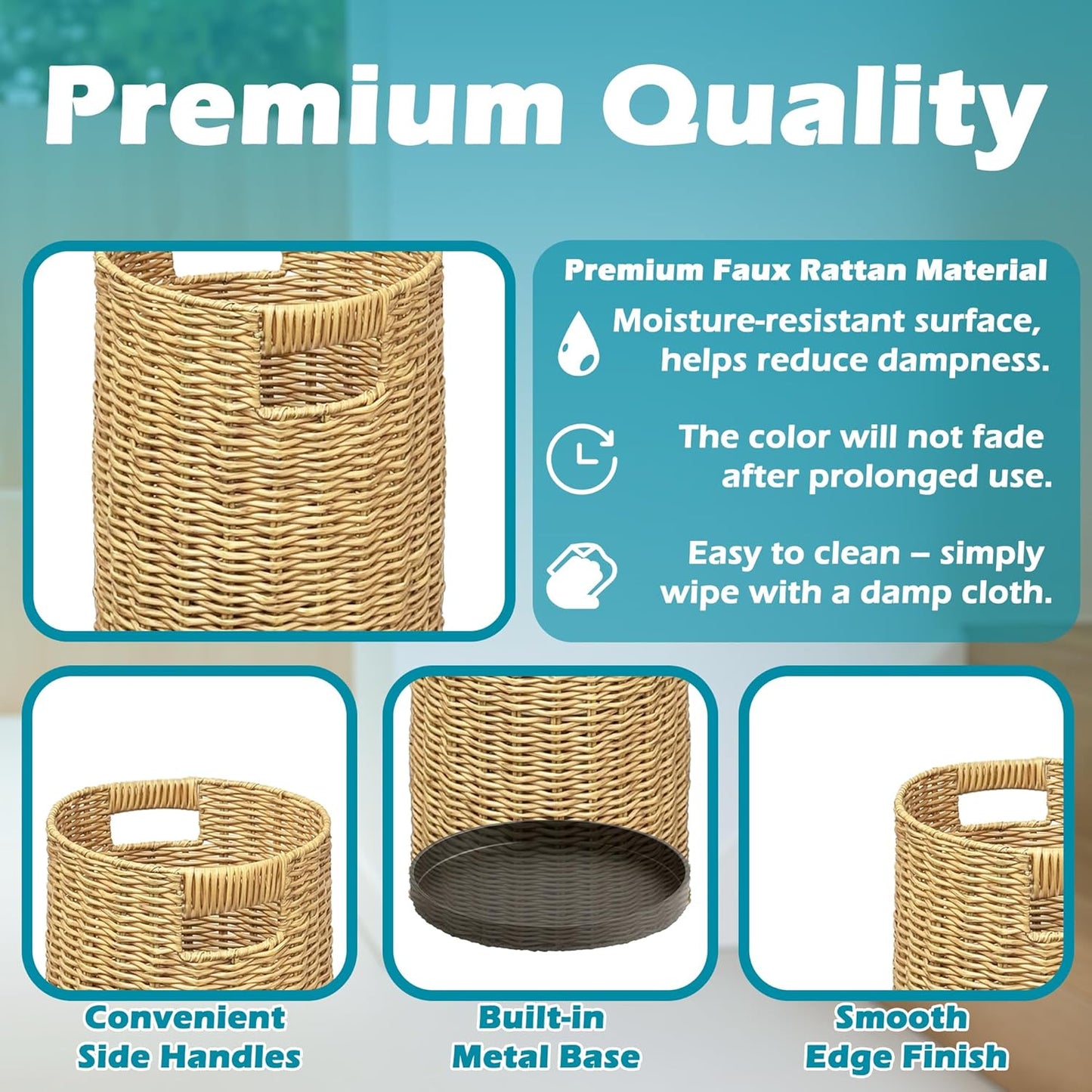 Rattan Umbrella Holder 21"H X 10"D, Handmade Wicker Umbrella Stand Indoor with Dip Tray, Sturdy Umbrella Holders for Entryway, Umbrella Bucket Fits Mudroom,Walking Canes,Home,Office (Brown)