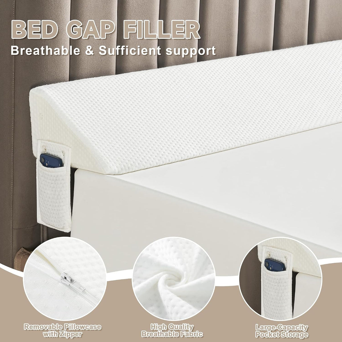 IFNOW Queen Bed Wedge Pillow(60"x6"x10"), Mattress Gap Filler 0-8", Grey
