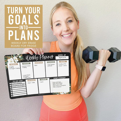 Hadley Designs Magnetic Weekly Planner for Fridge - Greenery Weekly Dry Erase Board, Week Magnetic Calendar for Refrigerator, Week Planner Board, Magnet Schedule Planners for Fridge