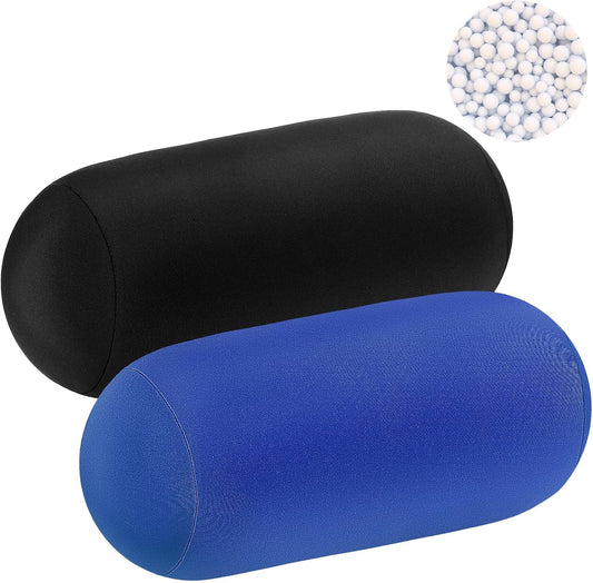 Geelin 2 Pcs Microbead Roll Pillow 11.8 x 6.3 Inch Soft Pillow Bolster Cylindrical Pillow Microbead Pillows for Sleeping Home Travel Neck Head Back Support Rest (Violet, Black)