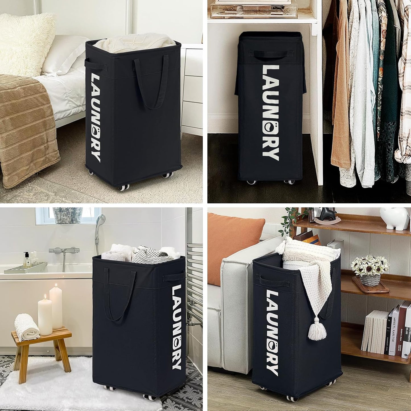 Goodpick 75L Laundry Basket with Wheels & Removable Wash Bag for Dorm | Rolling Laundry Basket with Handles for Dirty Clothes, Fodable Hamper for Laundry Room, Dorm Room Essentials, Grey