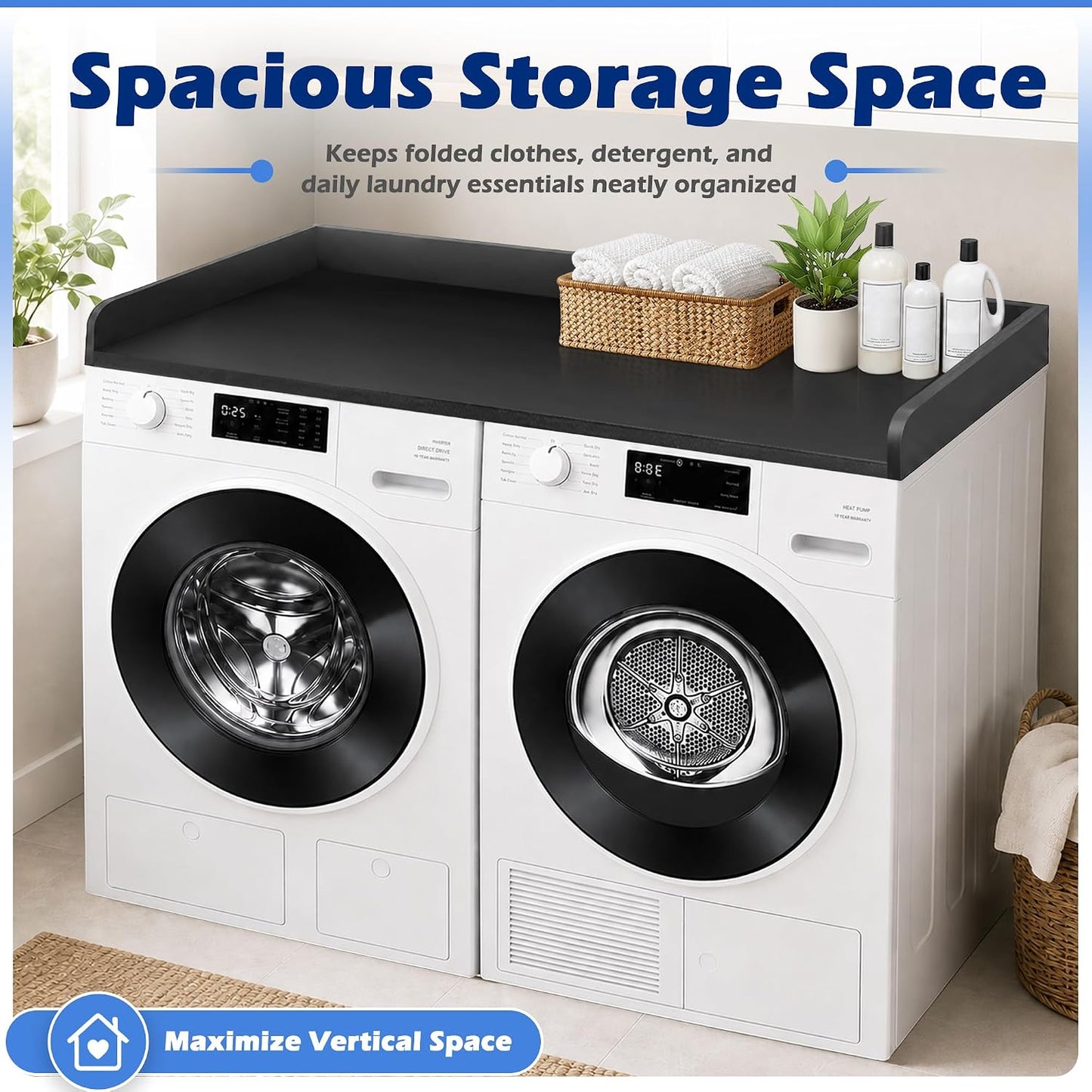ROYXEN Washer Dryer Countertop, Laundry Countertop Solid Wood, Countertop for All Front-Loaded Washing Machine and Dryer, Extra Room for Laundry Room, Oak