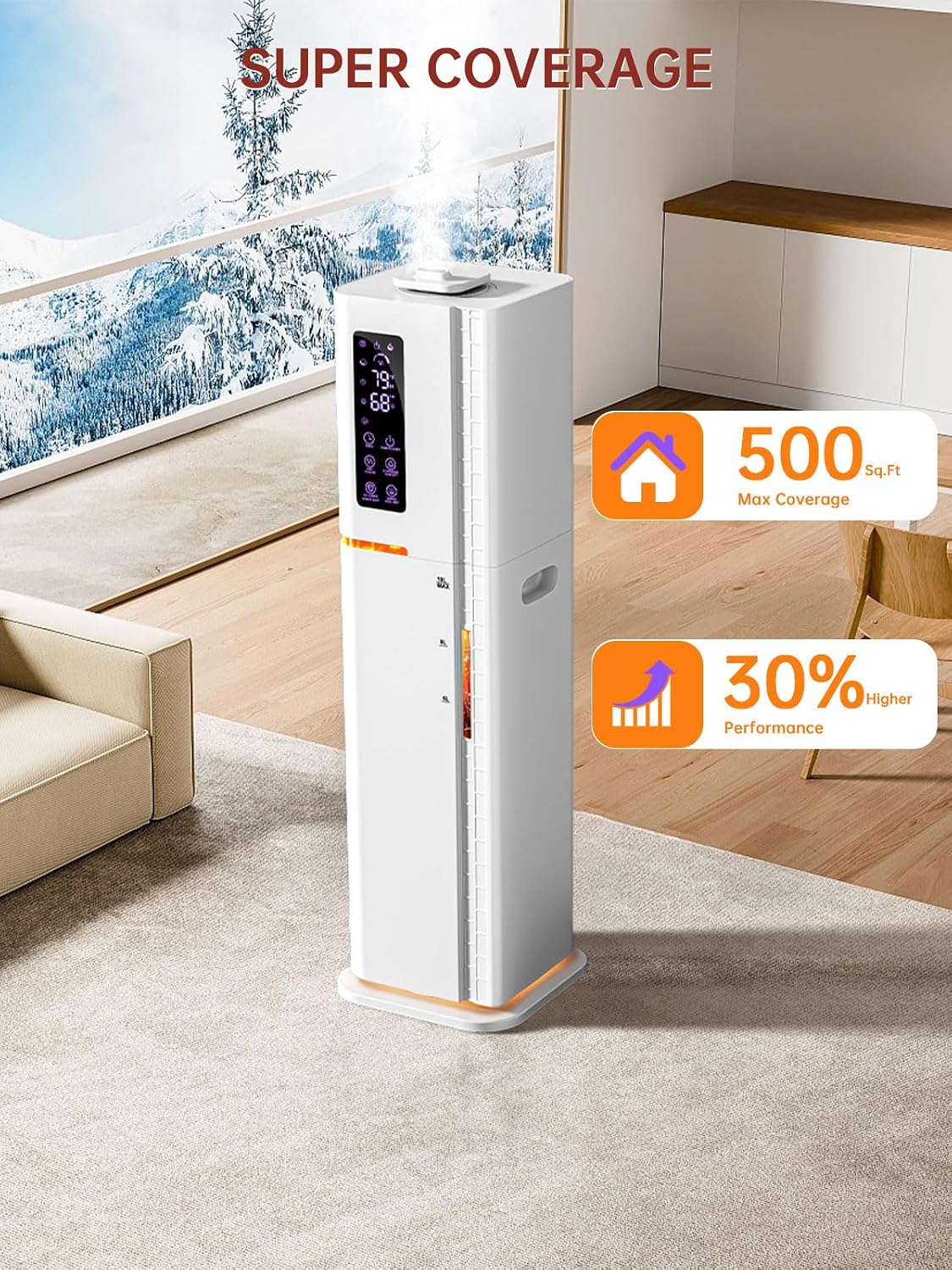 2.64Gal Humidifiers for Bedroom Large Room, Warm and Cool Mist up to 500ft², Top Fill Diffuser Ambient Light, 3 Mist Modes, 24H Timer, 35dB Quiet Humidifier for Home Office Plants