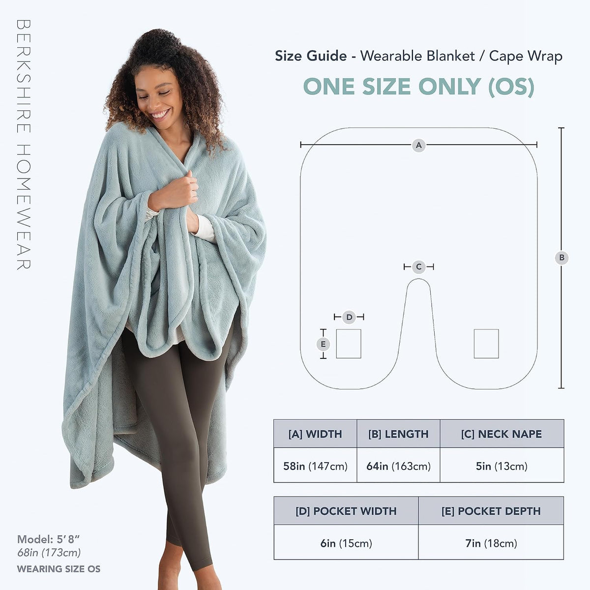 Berkshire Blanket Primalush™ Wearable Blanket, Cozy Loungewear Pocketed Plush Cape Wrap for Adults & Teens(Purple, One Size 58"X64")