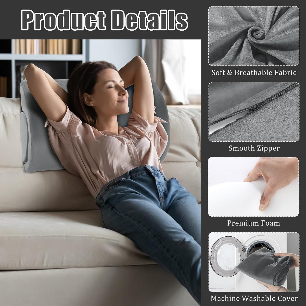ROYALAY Half Moon Bolster Knee Pillow for Legs, Knees, Lower Back and Head, Adjustable Semi Roll Round Lumbar Support Pillow for Bed Sleeping, Health Large Half Moon Pillow for Reduce Pressure,Gray