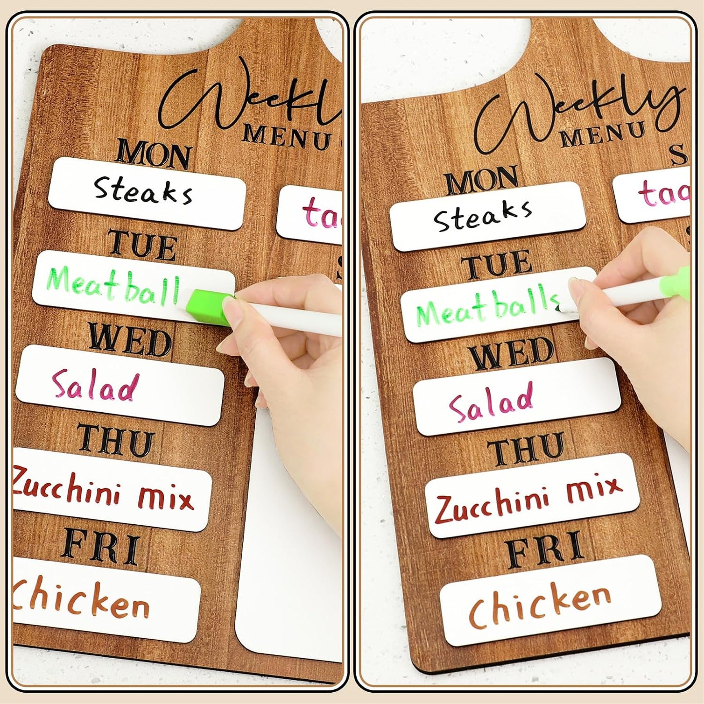 Honeydak Menu Chalkboard for Kitchen Weekly Meal Planner Wood, 6 Pens | Dry Erase Menu Board with 7 Day Layout, 6 Markers Included, Farmhouse Wood Design for Family Kitchen Food Organization