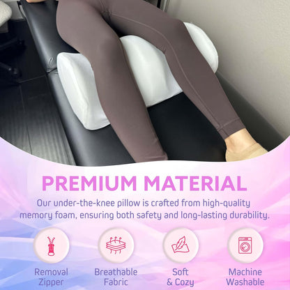 Premium Memory Foam Knee Pillow for Back Sleepers, White | Memory foam massage bolster delivers comfortable under knee pillow support for home, spa and salon use.