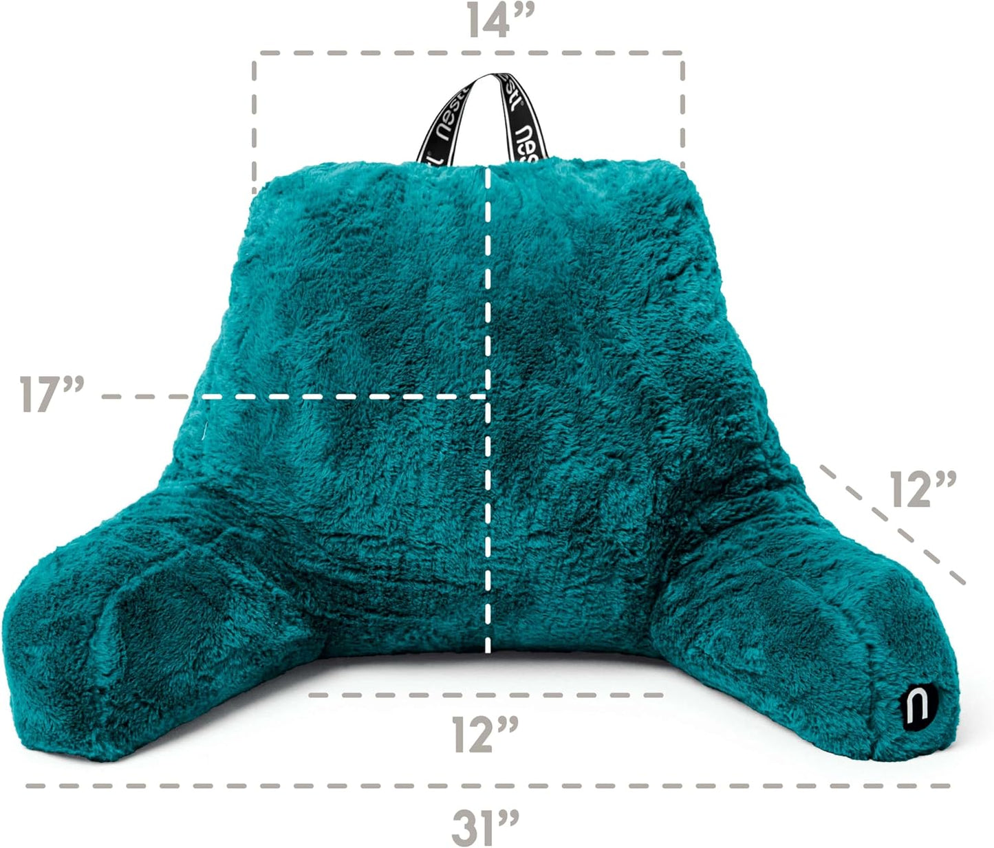 Nestl Fur Reading Pillow with Shredded Memory Foam, Stylish Back Pillow for Bed Sitting Up, Faux Fur Reading Pillows for Sitting in Bed Adult & Kids, Sit Up Back Support Pillow with Arms - Dark Grey