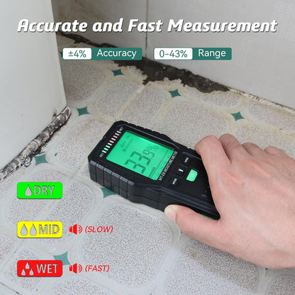 Pinless Moisture Meter for Wall,Floor – Digital Moisture Tester | With 3-Color LCD Display, Audible Alarm & HOLD Function, Ideal for Home Inspections