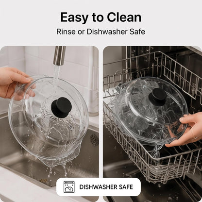 Glass Microwave Splatter Cover for Food,Plate Guard Lid with Ceramic Screw,Plate Splatter Guard Lid with Vent Holes & Easy-Grip Handle，BPA Free, Dishwasher Safe（10in ）