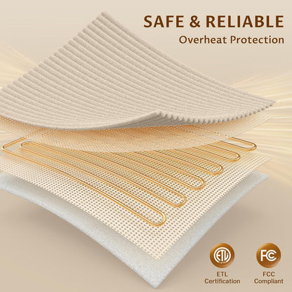 Heated Throw Blanket, 5 Heat Levels, 3 Hours Auto-Off, White | ETL & FCC certified, 50" × 60", OEKO-TEX fabric, machine washable, 100W low energy