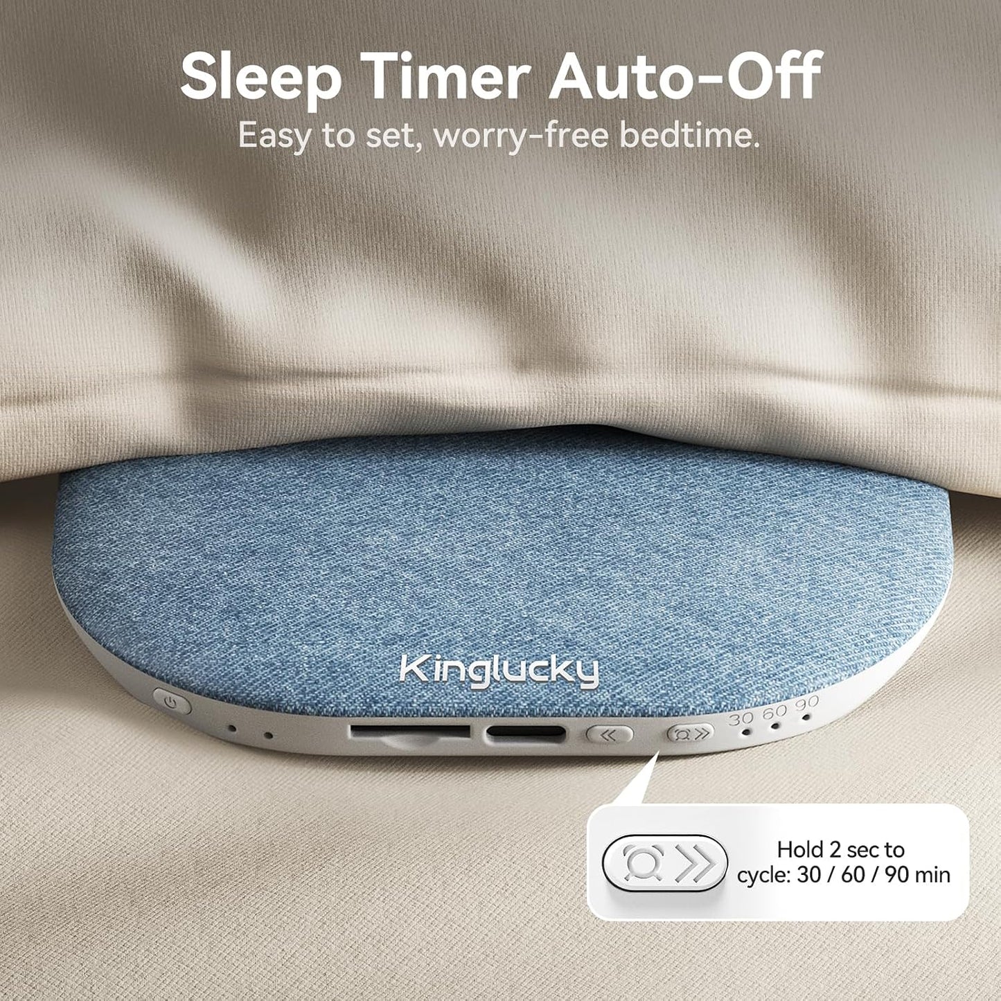 Kinglucky Upgrade F50 Under Pillow Speaker for Sleeping, Blue | Bluetooth 6.0, Built-in Sleep Sounds, TF/microSD Offline, Auto-Off Timer, Up to 10 Hours