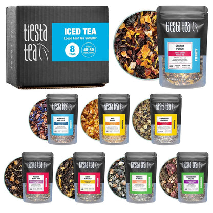 Tiesta Tea - Top 8 Favorites Sampler Set, Loose Leaf, Up to 80 Cups | High to No Caffeine, Hot & Iced, Tea Variety Pack with Green, Herbal, & Black, 8 Sample Pouches