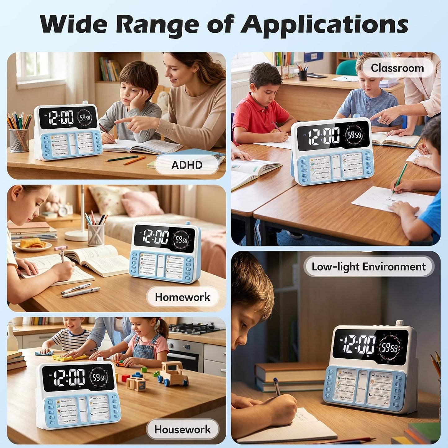 Visual Timer for Kids/Adults, ADHD Tools for Kids with Visual Schedule, 6-in-1 Time Timer with Alarm/Countdown/Digital Clock/Chore Chart, Smart Autism/ADHD Task Timer for Home Classroom - Pink