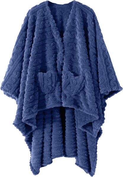 Wearable Blanket Sherpa Fleece Shawl Blanket with Pockets Blanket Poncho Cape for Adults, Cozy Shawl TV Throw Blankets