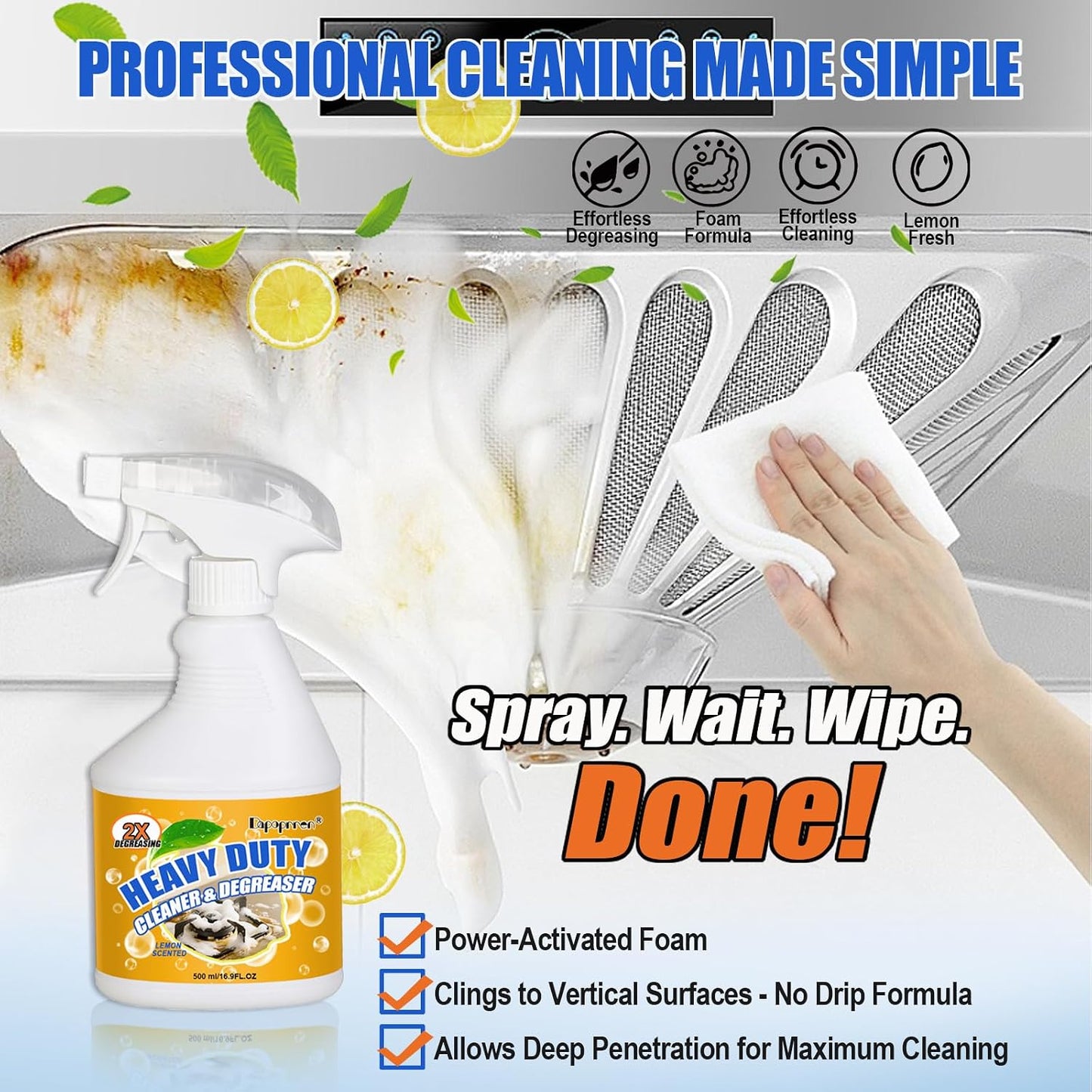 16.9oz Kitchen Oil Stains Spray, Heavy Duty Oven Foam Cleaner | 16.9oz large capacity. Multipurpose degreaser removes burnt residue, grease and oil stains from pots, pans and stovetops