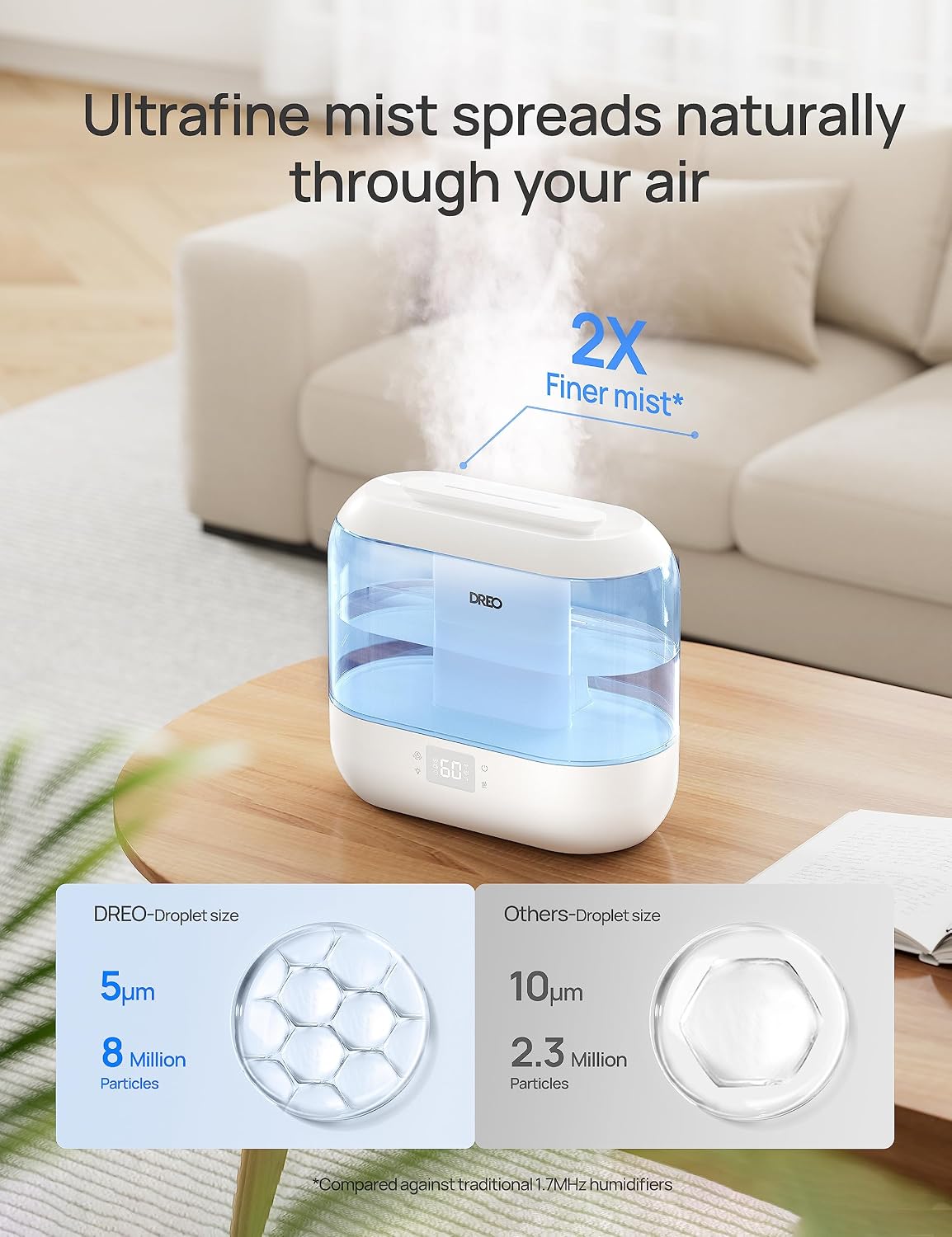 DREO Smart Humidifiers for Bedroom, 4L Cool Mist Humidifier