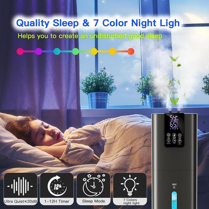 Smart Humidifiers Large Room Bedroom Home,2.11Gal(8L) Quiet Top Fill Cool Mist Humidifier,Smart App & Remote Control, 3 Speed Humidifier with 360°Nozzle,Humidity Setting for Baby Office Plant(White)