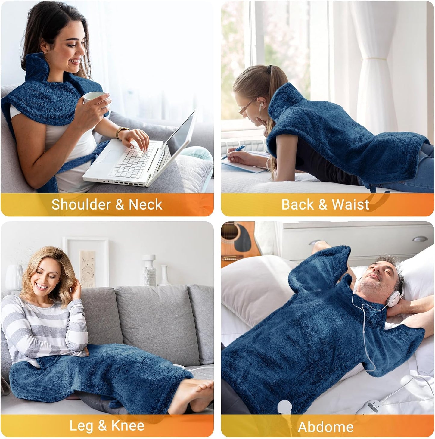 Massaging Heating Pad for Neck and Shoulders and Back Pain Relief | 24 x 35" Large Electric Heating Pad with 4 Vibration Motors, 2 Heat Levels, 4 Massage Modes, Auto Shut-Off, Wearable Design