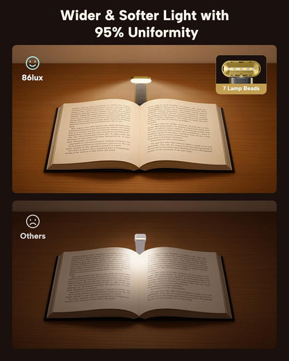 86lux Book Light, Rechargeable Reading Light for Book in Bed | 3 Color Modes & Stepless Dimming, Aluminum Alloy LED Bookmark Light for Book Lovers, Technology Black